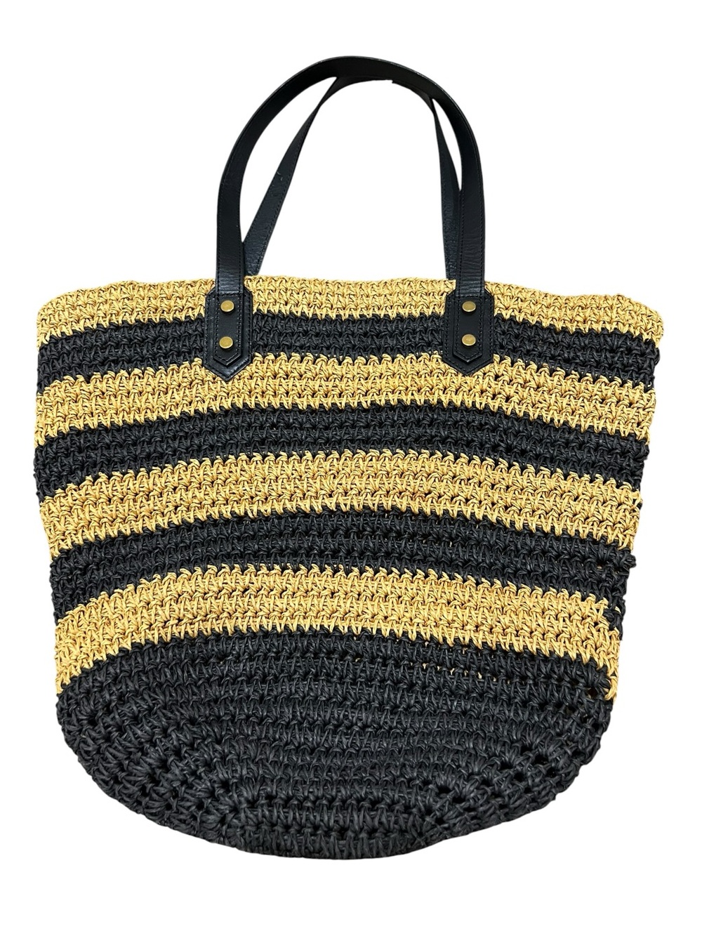 J. Crew Woven Straw Tote Bag Striped Leather Handles
